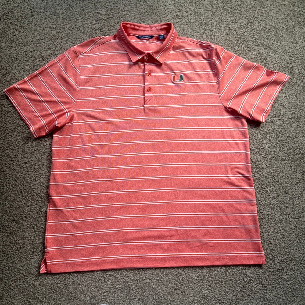 Cutter & Buck U Miami Polo Shirt Men's Extra Large Orange University of Miami